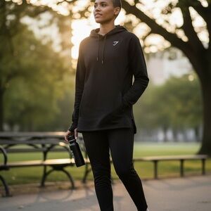 Gymshark Tunic Length Black Athletic Hoodie with Small Logo